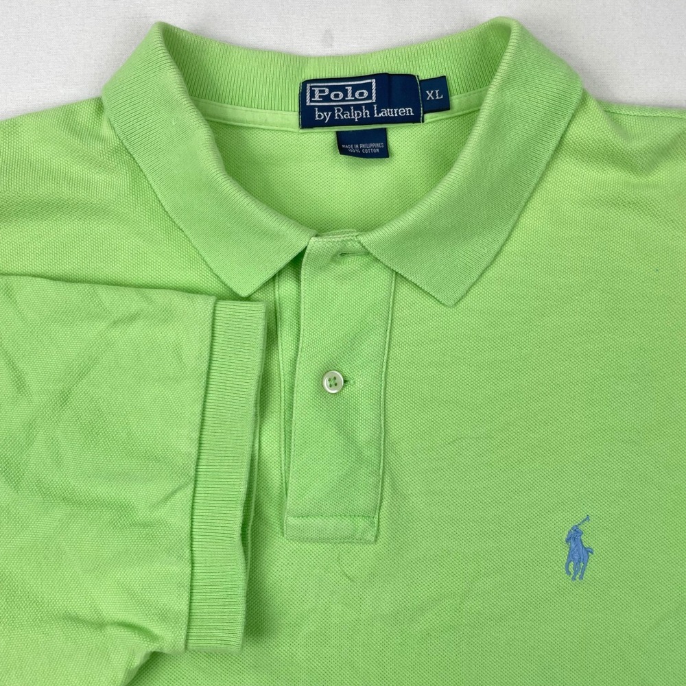Polo Ralph Lauren Men XL Lime Green Short Sleeve Cotton‎ Pique Polo Shirt Pony